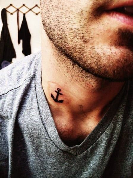 Anchor Tattoo On The Neck