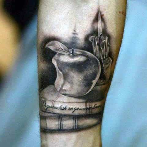 Teacher Apple With Books Inner Forearm Tattoo Design Ideas For Men