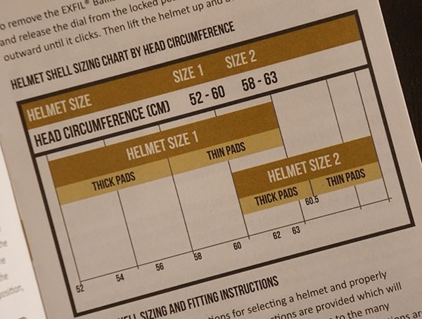 Team Wendy Exfil Ballistic Sl Helmet Sizing Guide Chart