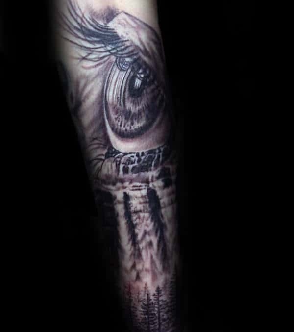 Tearful Eye Mens Waterfall Forearm Tattoo