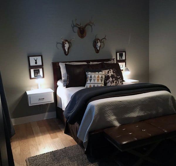 smart modern bedroom brown leather ottoman floating bedside table