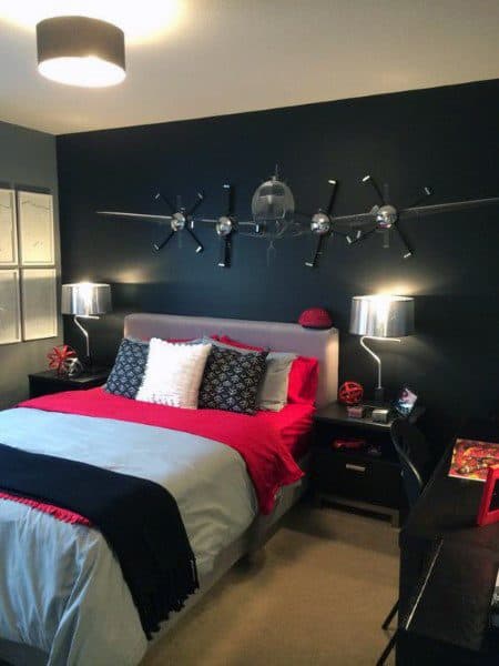 aircraft themed bedroom with wall mural