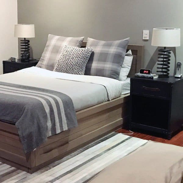 neutral colour bedroom black bedside table