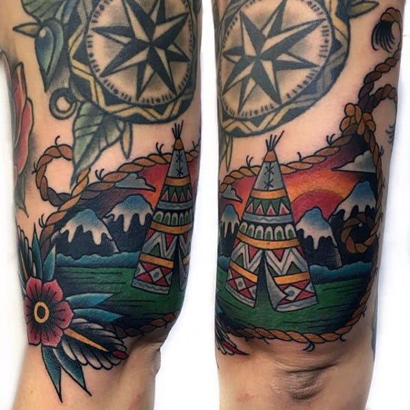 Teepee Guys Tattoo Ideas On Outer Arm