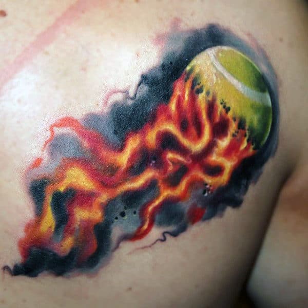 Tennis Ball On Fire Mens Watercolor Tattoo Ideas