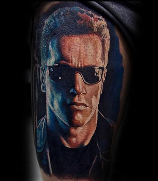 Terminator Thigh Tattoo On Male