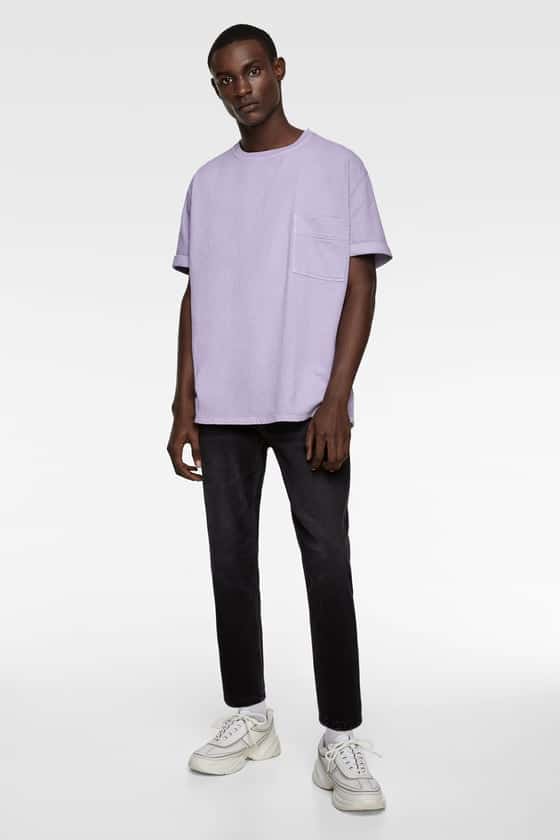 textured top relaxed fit t-shirt with round neck and short cuffed sleeves