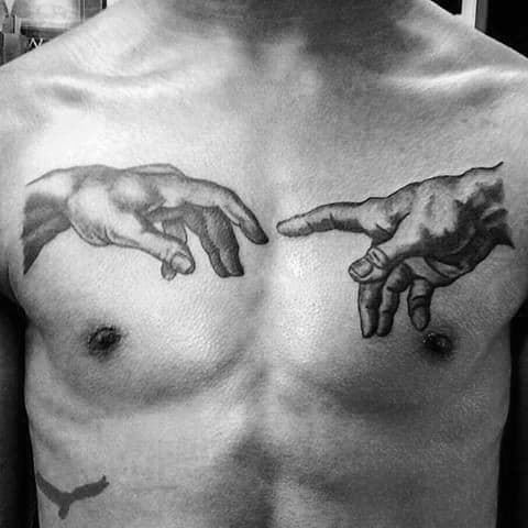 The Creation Of Adam Tattoo On Mens Chest