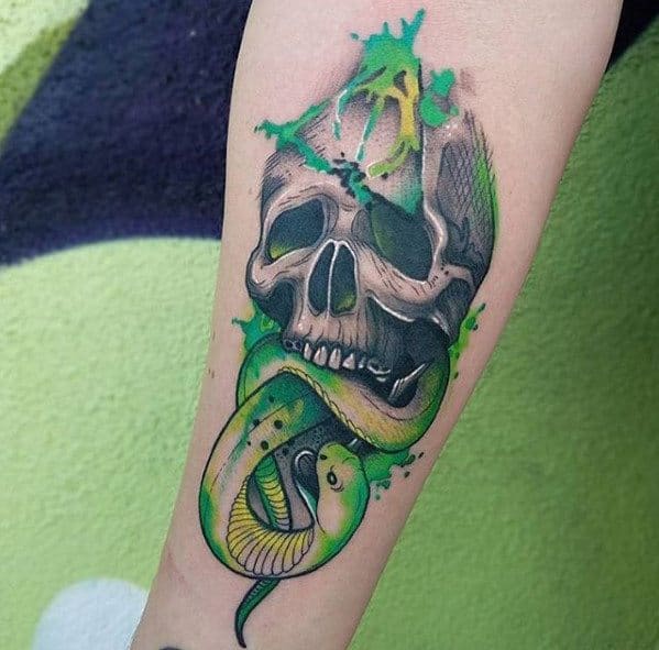 The Dark Mark Guys Tattoos Watercolor Skull And Snake Forearm