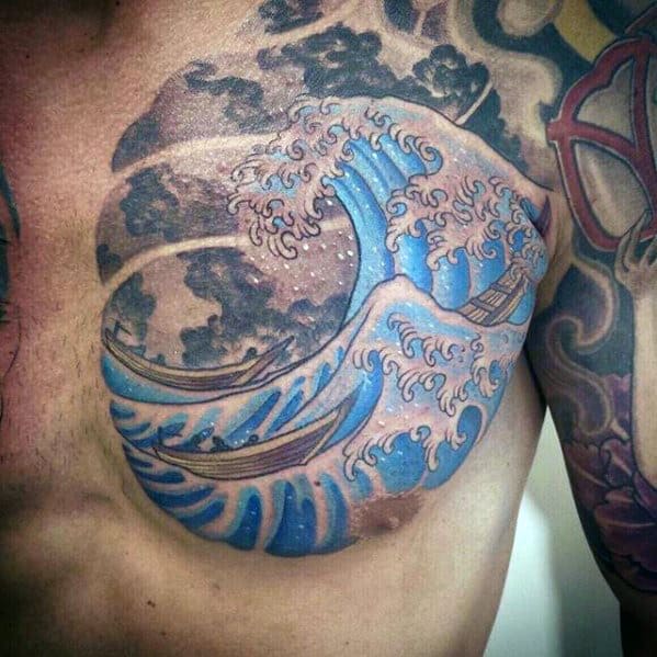 The Great Wave Japanese Mens Chest Tattoos