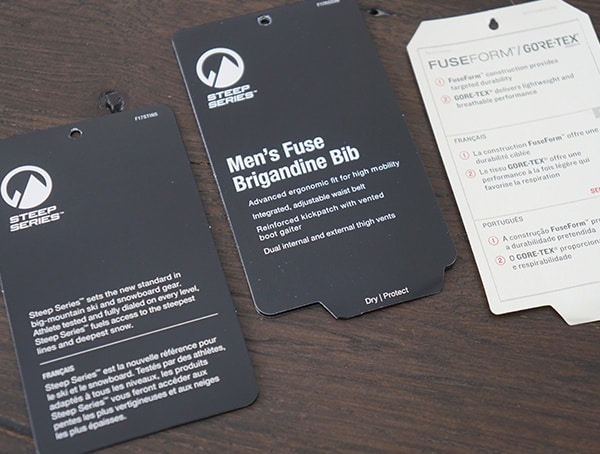 The North Face Mens Fuse Brigandine Bibs Tag Features