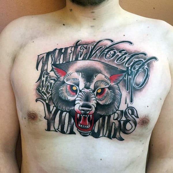 The World Is Yours Scarface Mens Wolf Chest Tattoo With Old School Deisgn