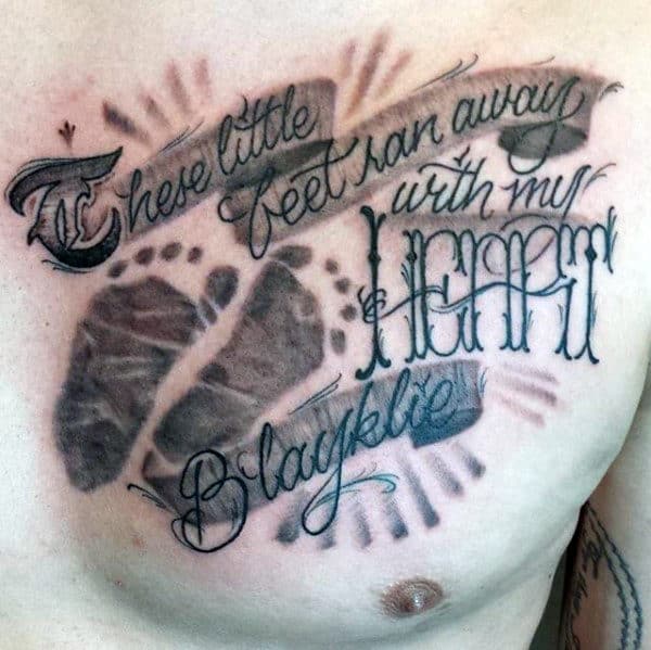 These Little Feet Ran Away With My Heart Footprint Mens Banner Chest Tattoos