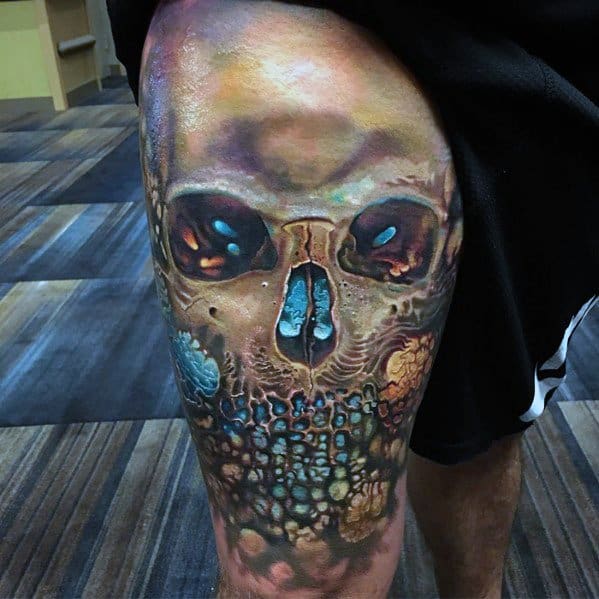 Thigh 3d Badass Skull Guys Tattoo Designs