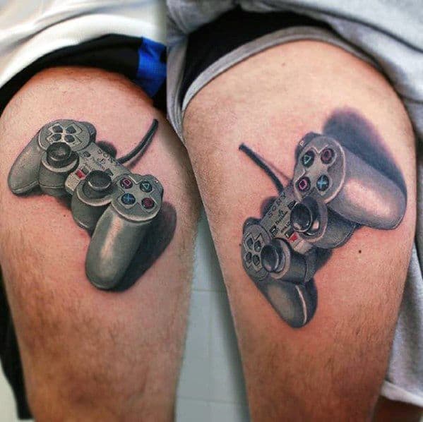 Thigh 3d Controller Playstation Tattoo Designs For Guys