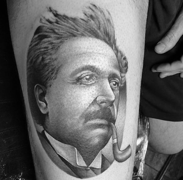 Thigh 3d Guys Albert Einstein With Pipe Tattoos