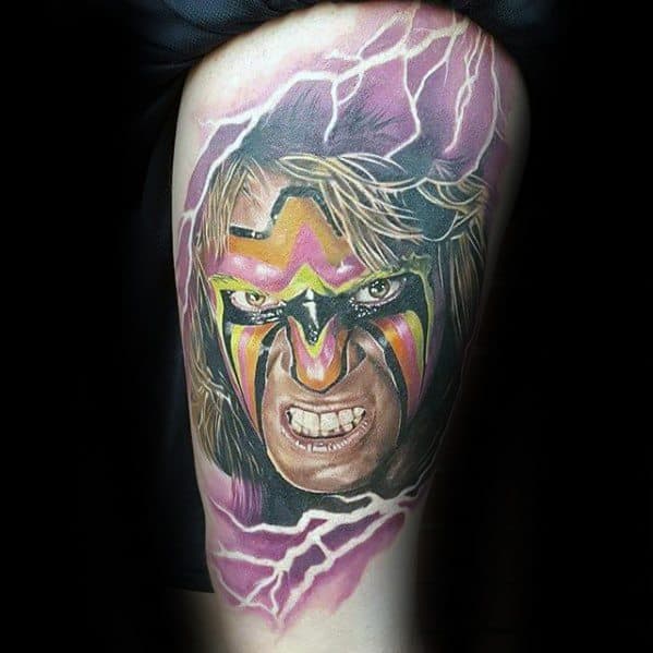 Thigh 3d Guys Tattoos With Wrestling Design