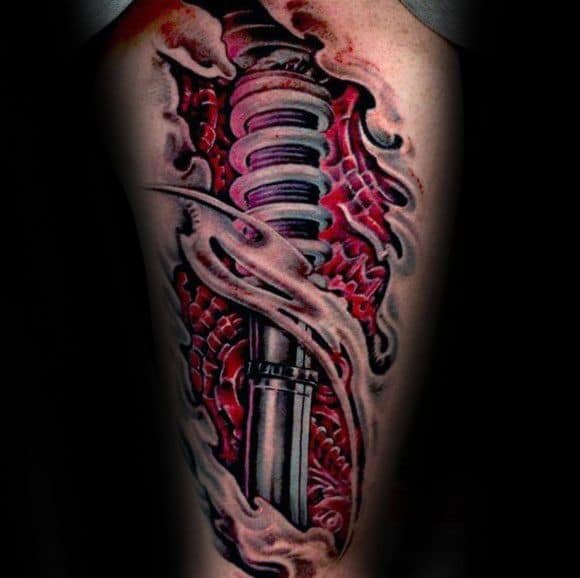 Thigh 3d Suspension Male Tattoo Designs