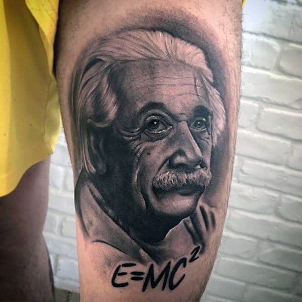 Thigh Albert Einstein Tattoo Designs For Guys