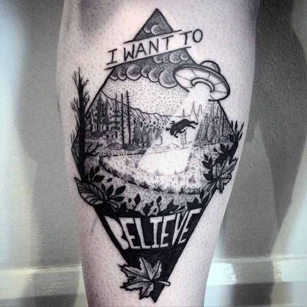 Thigh Alien Spaceship I Want To Believe Guys Tattoo Designs