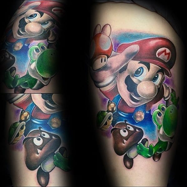 Thigh Amazing Mens Nintendo Yoshi Tattoo Designs