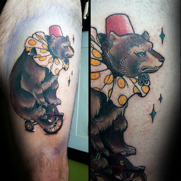 Thigh Bear Circus Tattoos Male