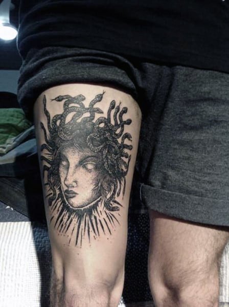 Thigh Black Ink Medusa Guys Tattoos