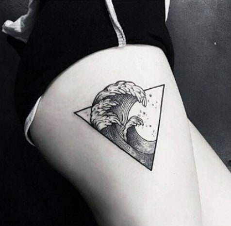 Thigh Deadly Mens Waves In Triangle Tattoo