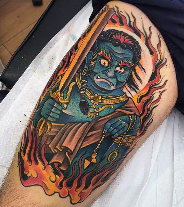Thigh Fudo Myoo Male Tattoos