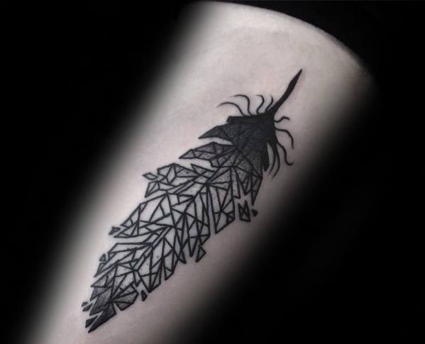 Thigh Geometric Feather Mens Tattoo Designs