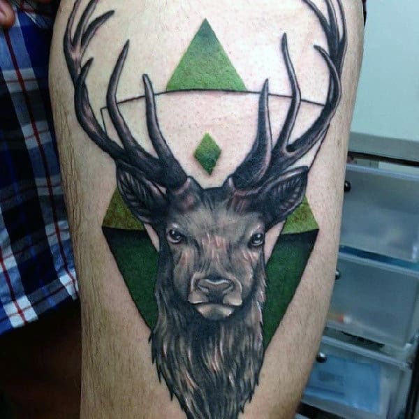 Thigh Green Antler Abstract Male Tattoos