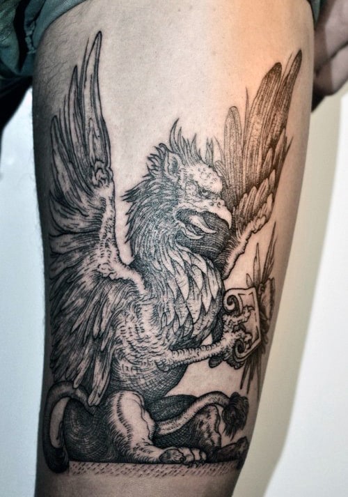 Thigh Griffin Mens Detailed Tattoo Ideas
