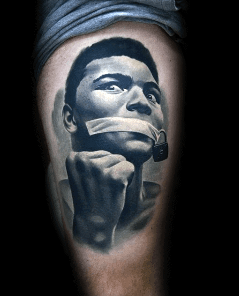 Thigh Hyper Realistic Mens Cool 3d Muhammad Ali Tattoo Ideas