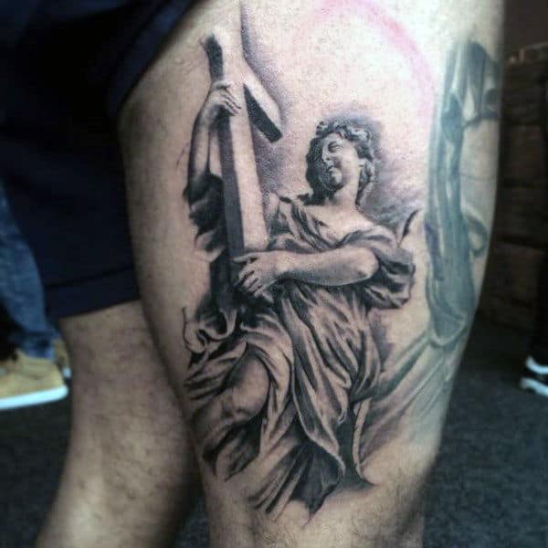 Thigh Leg Christian Tattoo Designs For Men