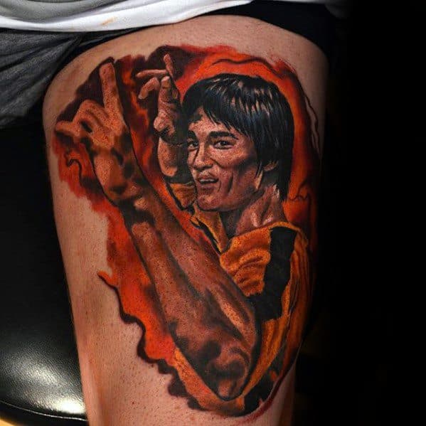 Thigh Male Bruce Lee Tattoo Design Inspiration