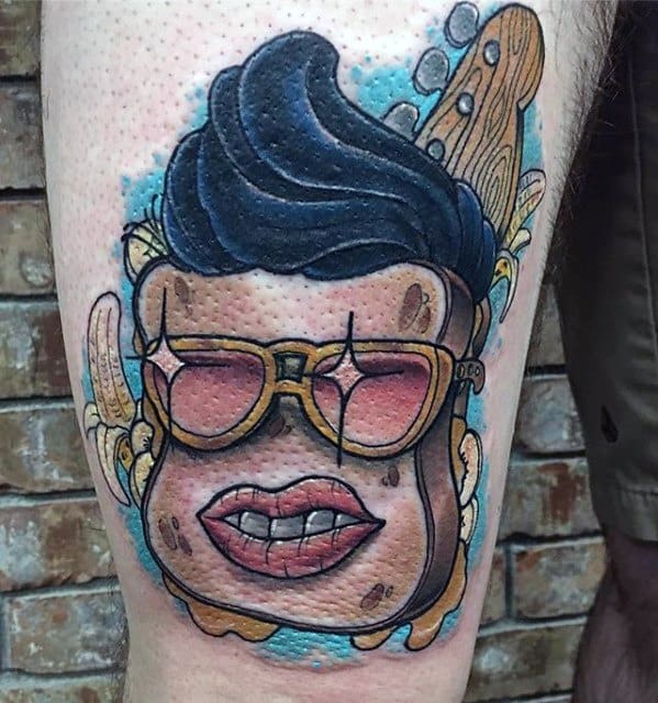 Thigh Male Elvis Presley New School Sandwhich Themed Tattoo Ideas