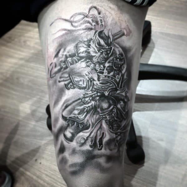 Thigh Male Shaded Monkey King Tattoos