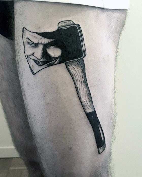 Thigh Male Tattoo With Axe Design