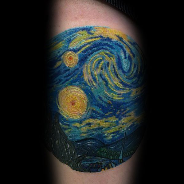 Thigh Male Vincent Van Gogh Tattoos