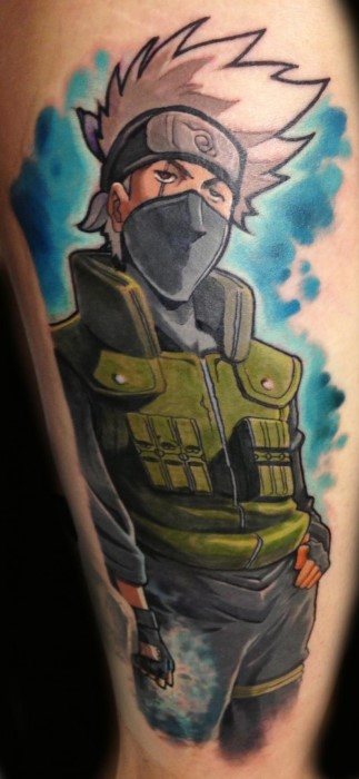Thigh Male With Cool Kakashi Tattoo Design