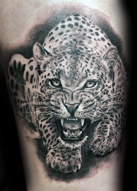 Thigh Mens Cheetah Crawling Tattoo Designs