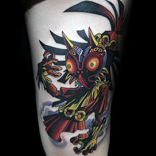 Thigh Mens Tattoo Majoras Mask Design