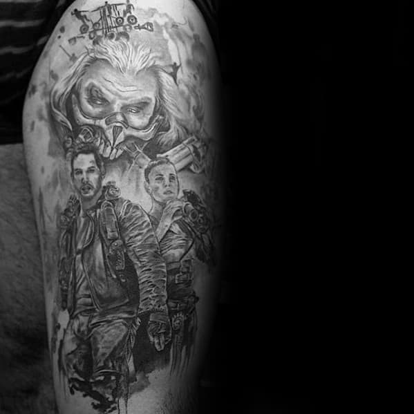 Thigh Mens Tattoo With Mad Max Design