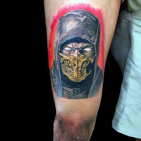 Thigh Mortal Kombat Mens Scorpion Design Tattoo