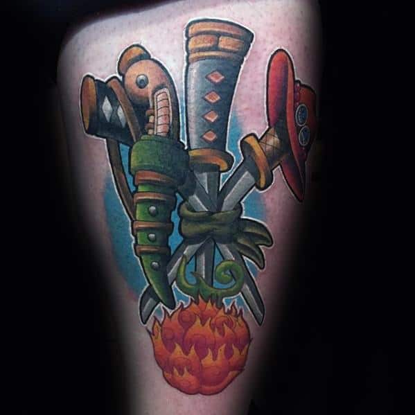 Thigh New School Anime Themed One Piece Male Tattoo Ideas