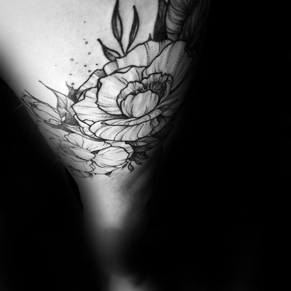 Thigh Peony Mens Tattoos