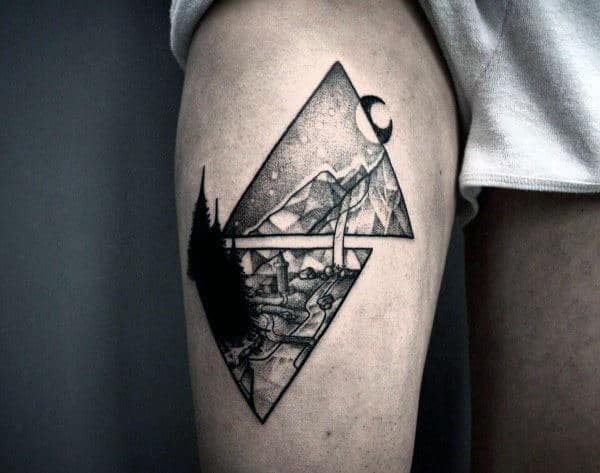 Thigh Pointillism Mens Nature Tattoos