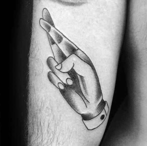 Thigh Retro Distinctive Male Fingers Crossed Tattoo Designs