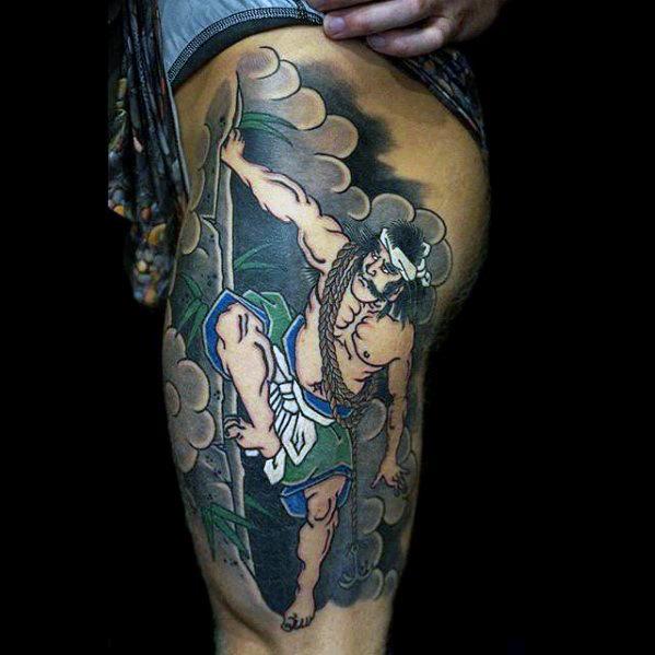 Thigh Rock Climbing Tattoo On Men