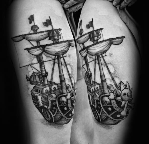 Thigh Sailing Ship Male One Piece Tattoos